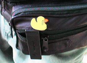 The Duck rides on the pouch